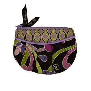 Vera Bradley Pleated Zip Coin Purse In Purple & Green Floral Pattern